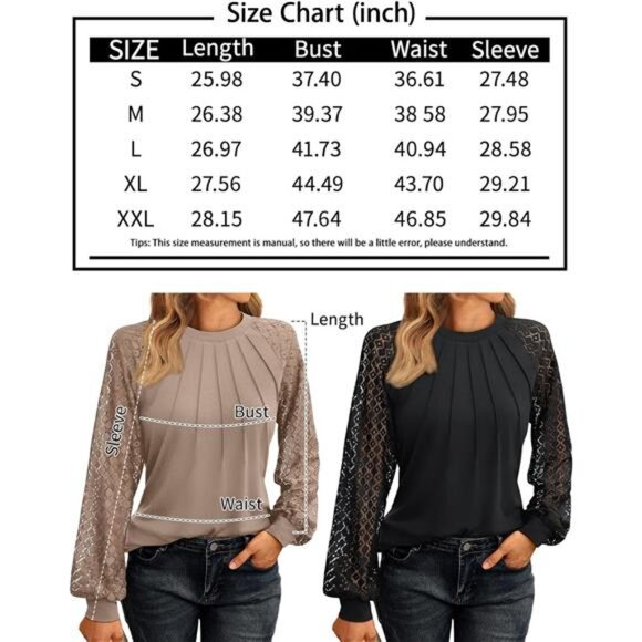Women’s Long Sleeve Lace Tops,‎ Business Casual Knitted Blouses - Fall Fashion - Picture 6 of 7
